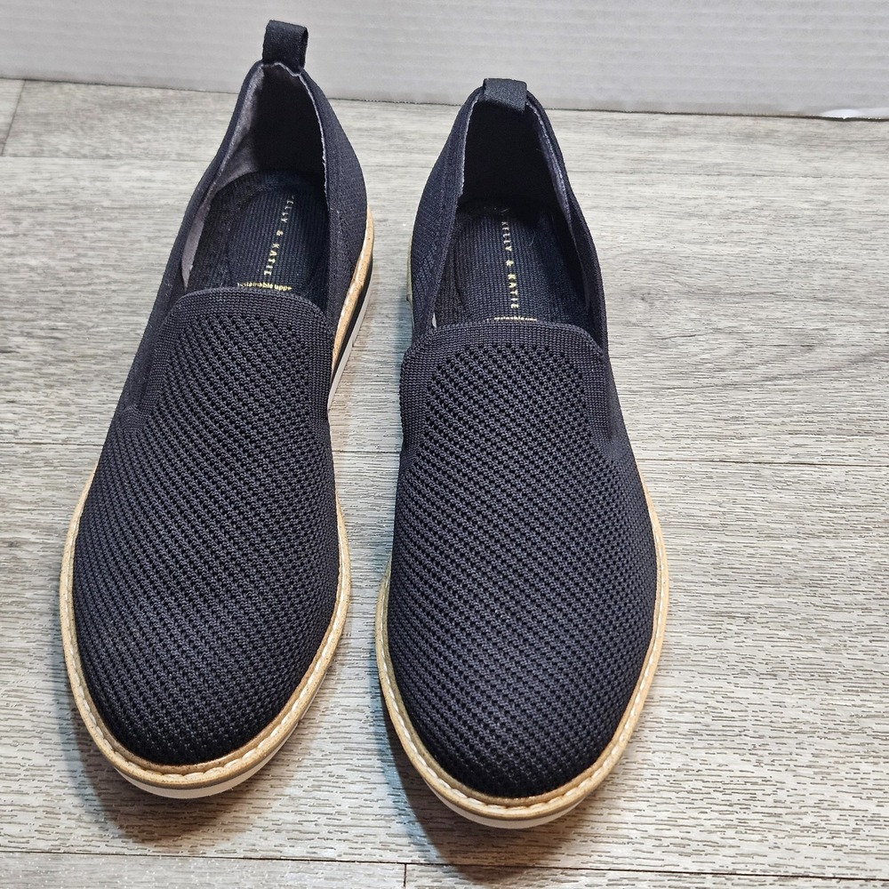 Kelly & Katie Women's 9.5Black Knit Slip On Loafers Casual Comfort Walking Shoes